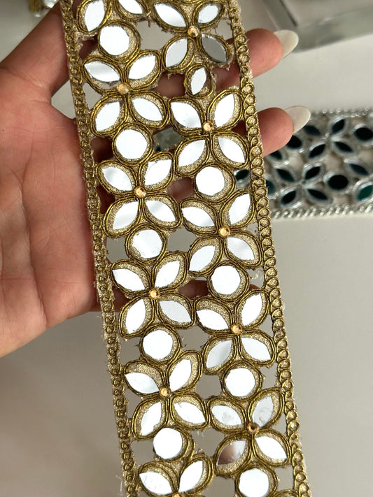 Indian Mirror Belt Symmetric Pattern  Traditional Zari Trim Handmade