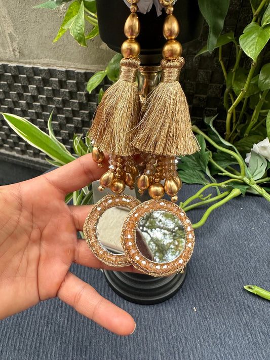 Gold Mirror Hanging Tassel Multi String Latkan Decorative Tassel 1pair Bridal Lehenga