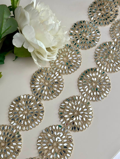 Handcrafted Belt Cutwork Mirror Lace trim Real Mirror Trim For Costume & party festive Dress