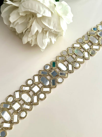 Symmetric Mirror Belt Rose Gold Geometric Cutwork Glamourous saree trim