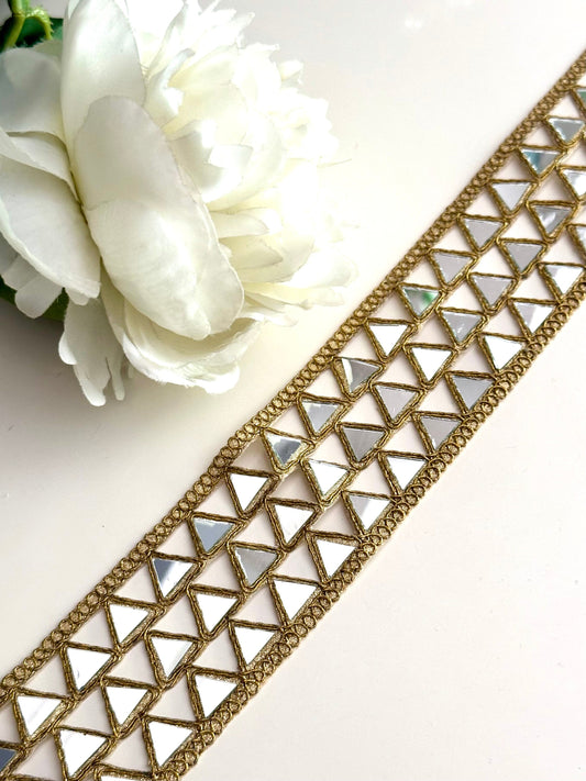 Indian Broad Mirror Cutwork Belt Symmetric saree trim Mirror Band Indian Dupatta Lace