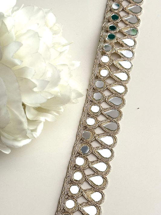 Tear Drop Real Mirror Trim 3cm by Yard Rose Gold Bridal Belt Wedding Dress
