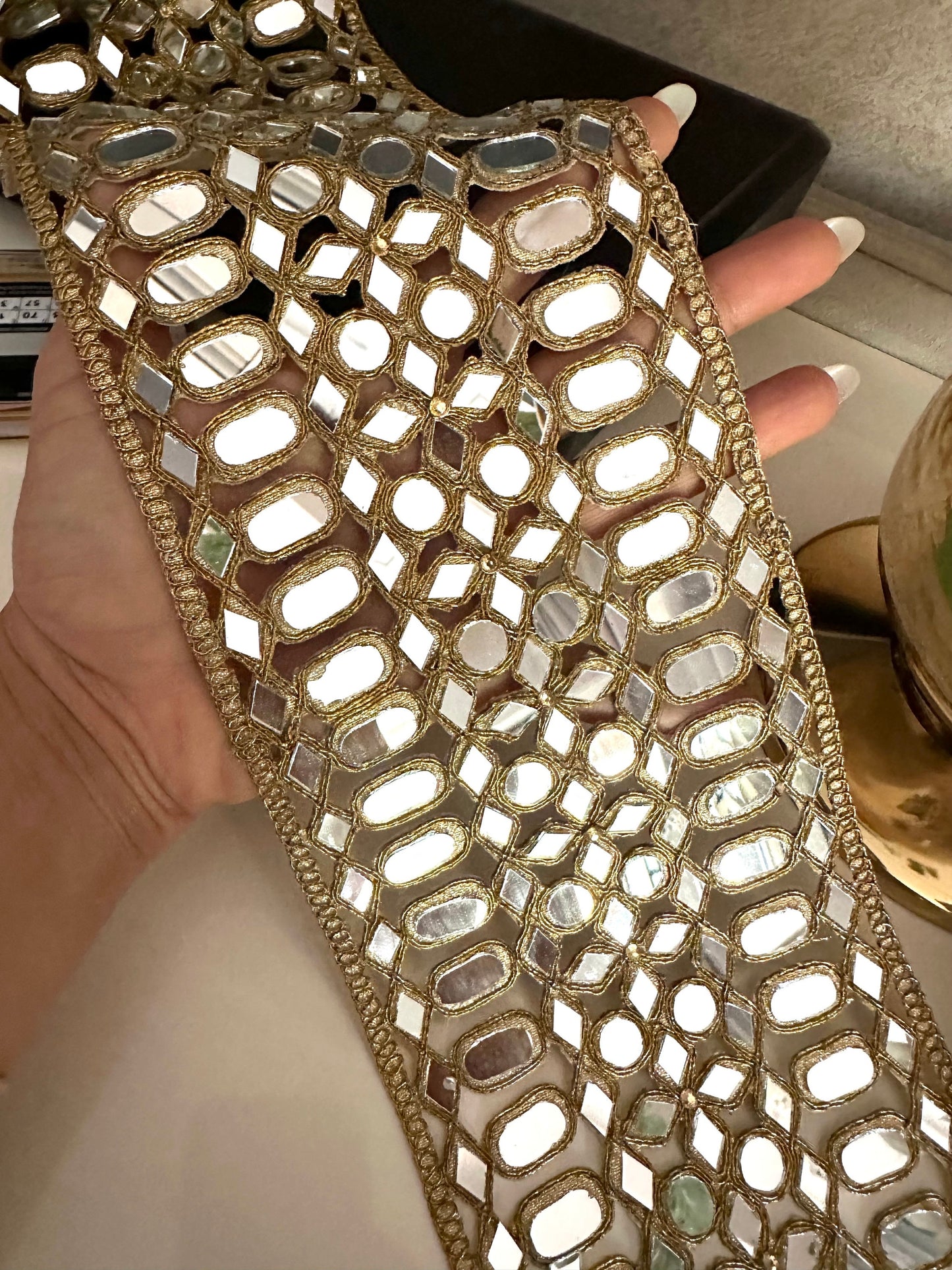 Broad Antique Gold Mirrorwork Lace Border