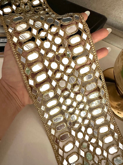 Broad Antique Gold Mirrorwork Lace Border