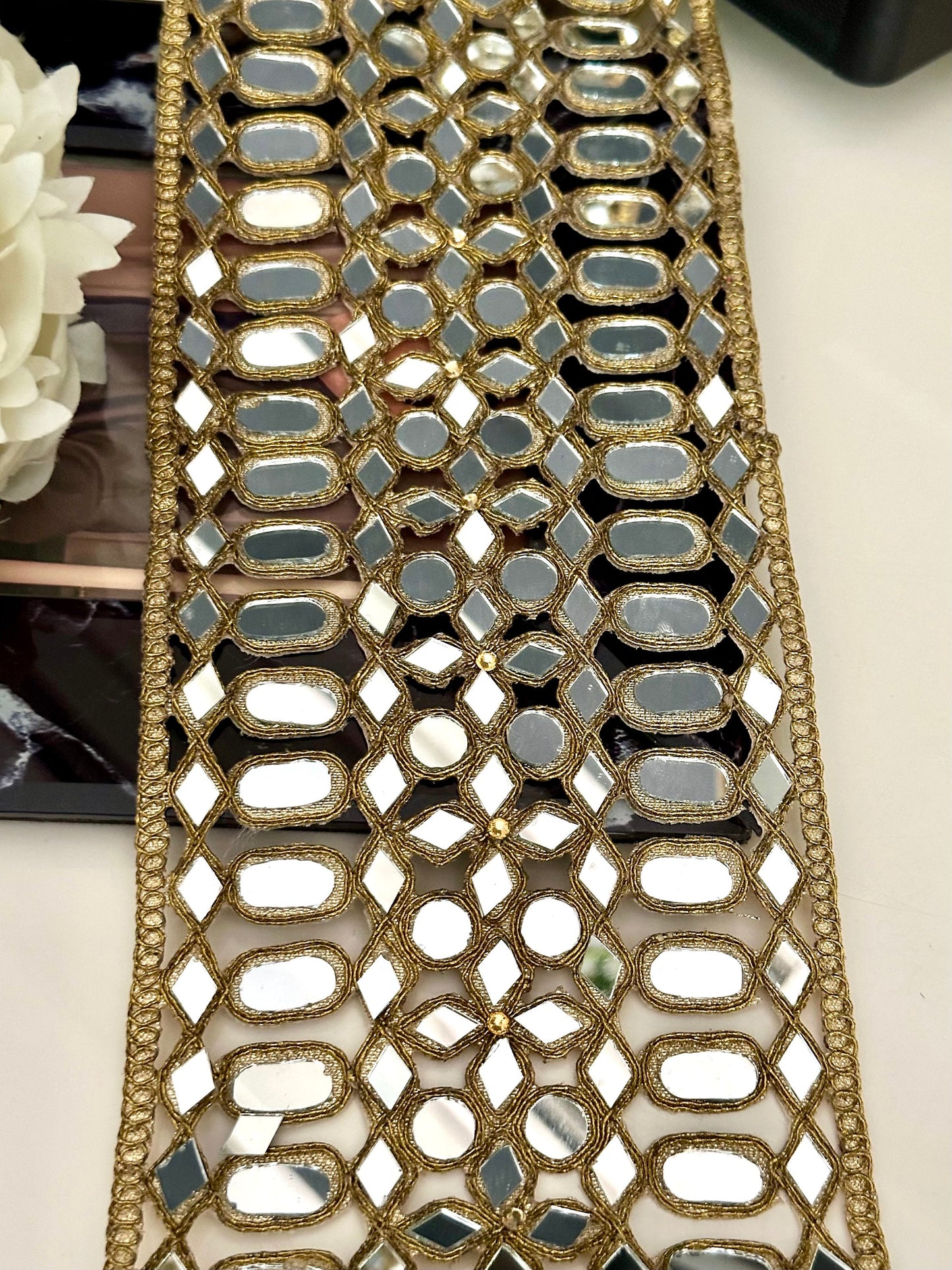 Broad Antique Gold Mirrorwork Lace Border