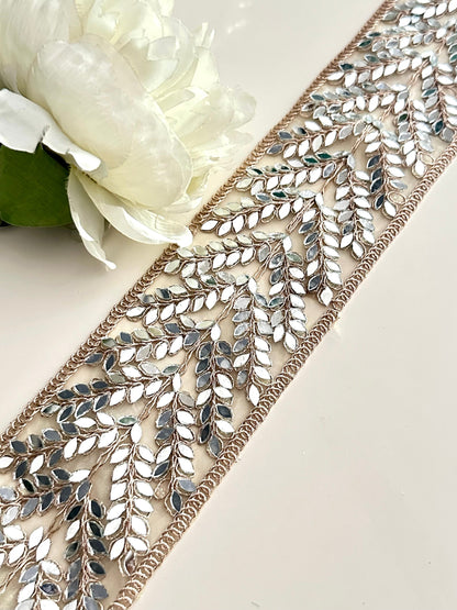 Mirror Bridal Belt Indian Laces Gold Border Cinturon Espajo Saree Costume