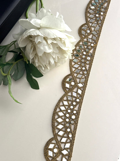 Antique Scallop Indian Mirror Work Border Embroidered Mirror Belt Costume