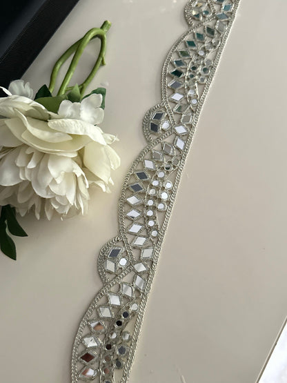 5cm Silver Scallop Indian Mirror Work Border Embroidered Mirror Belts Costume Accessories