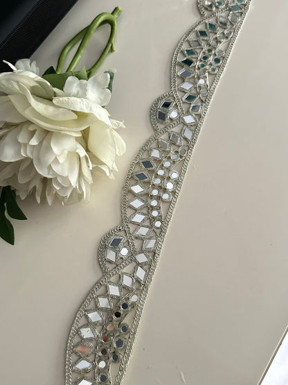 5cm Silver Scallop Indian Mirror Work Border Embroidered Mirror Belts Costume Accessories