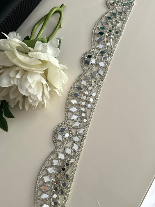 5cm Silver Scallop Indian Mirror Work Border Embroidered Mirror Belts Costume Accessories