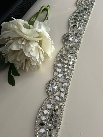 5cm Silver Scallop Indian Mirror Work Border Embroidered Mirror Belts Costume Accessories