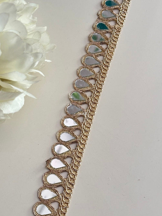 TearDrop Real Mirror Trim Lace Rose Gold Indian Embroidered Wedding Sash Supply