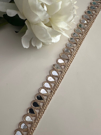 TearDrop Real Mirror Trim Lace Rose Gold Indian Embroidered Wedding Sash Supply