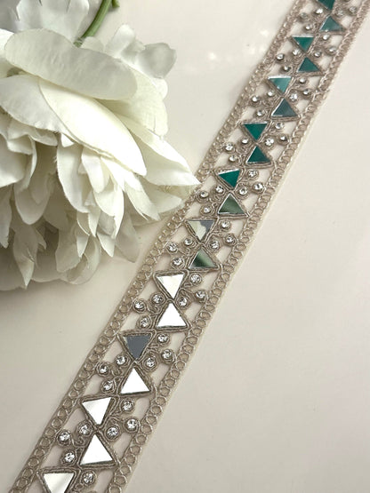 Indian Mirror Zircon Geometric Pattern Lace Trim Water Gold For Wedding