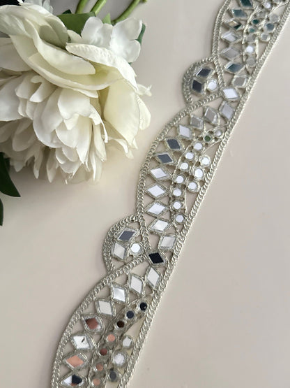 5cm Silver Scallop Indian Mirror Work Border Embroidered Mirror Belts Costume Accessories