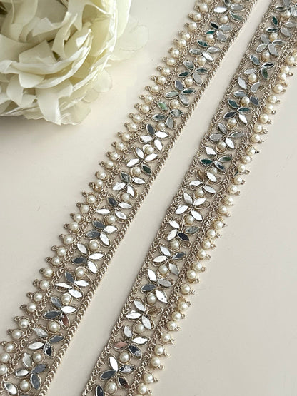 Light Gold Pearl Mirror Thin Band Wedding Veil Lace By Yard Fabric Trim