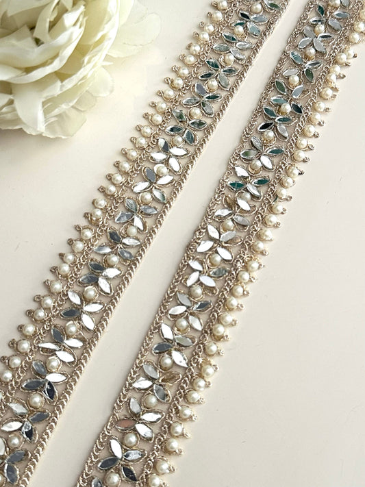 Light Gold Pearl Mirror Thin Band Wedding Veil Lace By Yard Fabric Trim