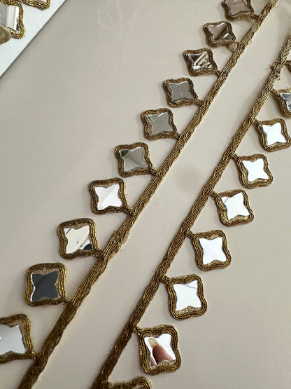 Star Shape Real Mirror Trim 2cm Antique Gold Lace Indian Embroidered