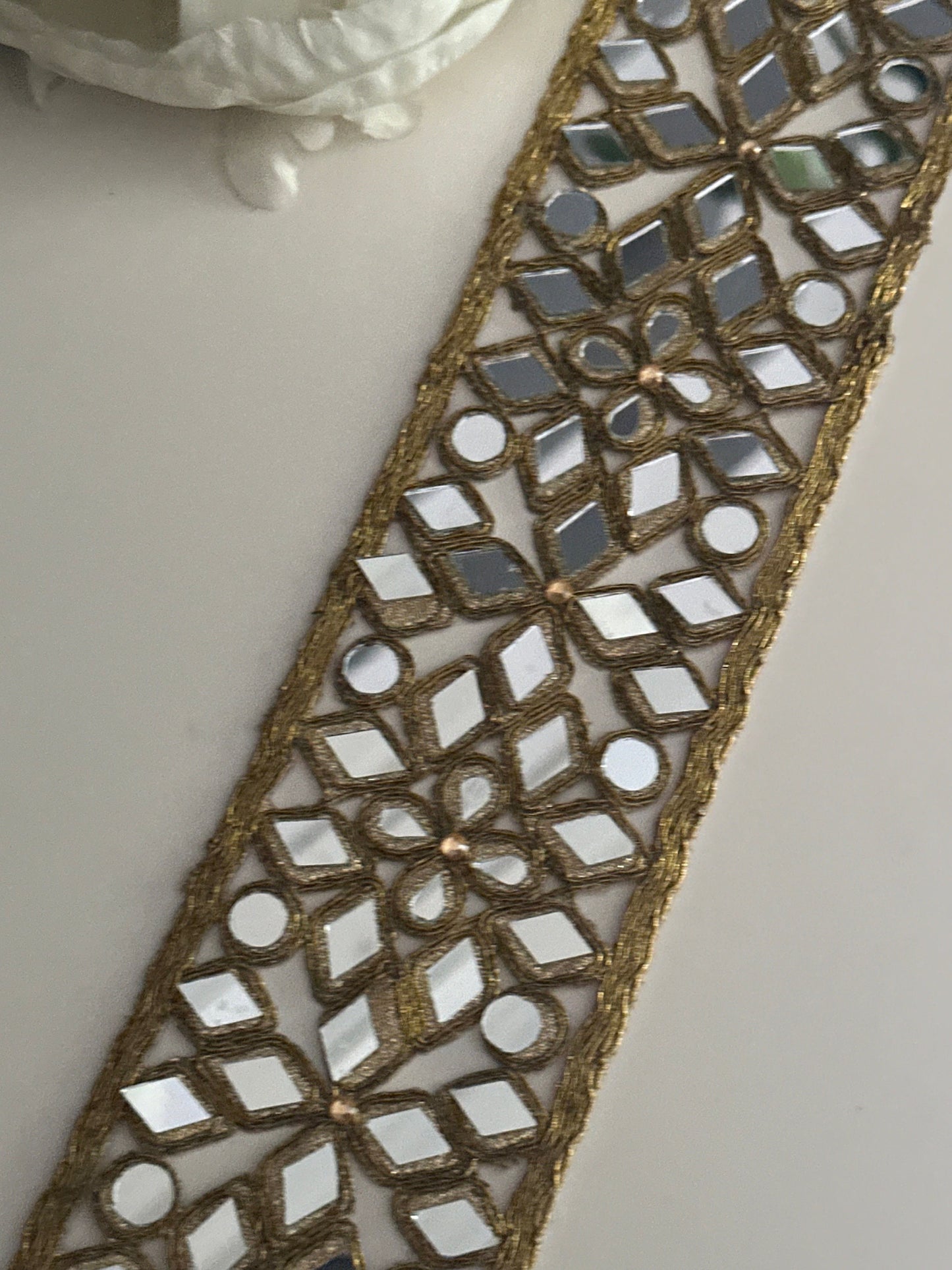 Antique Indian Belt Geometric Pattern Mirror Trim Handcrafted saree Border
