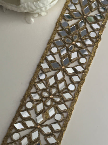 Antique Indian Belt Geometric Pattern Mirror Trim Handcrafted saree Border