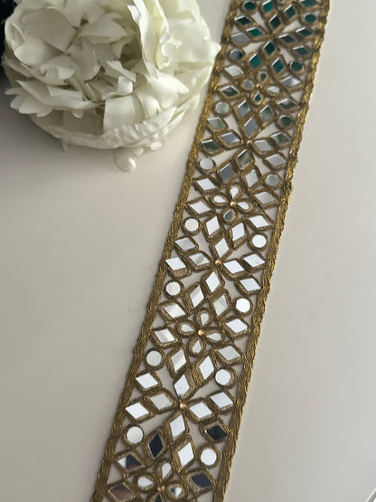 Antique Indian Belt Geometric Pattern Mirror Trim Handcrafted saree Border