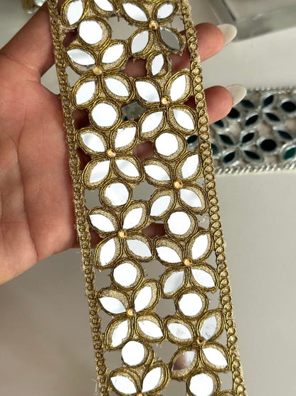 Indian Mirror Belt Symmetric Pattern  Traditional Zari Trim Handmade