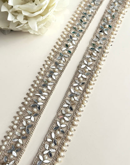 Light Gold Pearl Mirror Thin Band Wedding Veil Lace By Yard Fabric Trim
