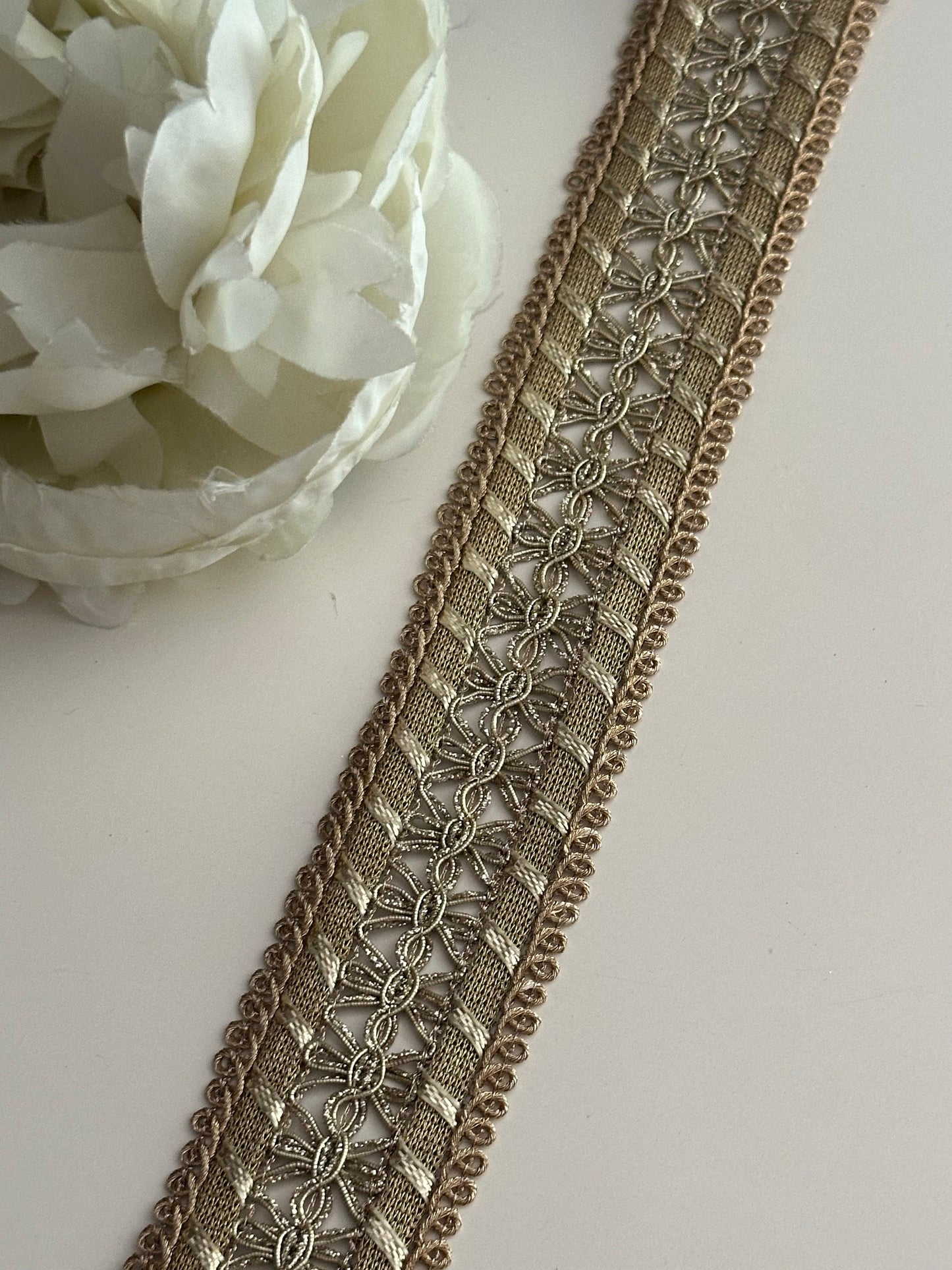 Metallic Lace Trim Ribbon Sari Fabric Lace Craft Supply Indian Decorative