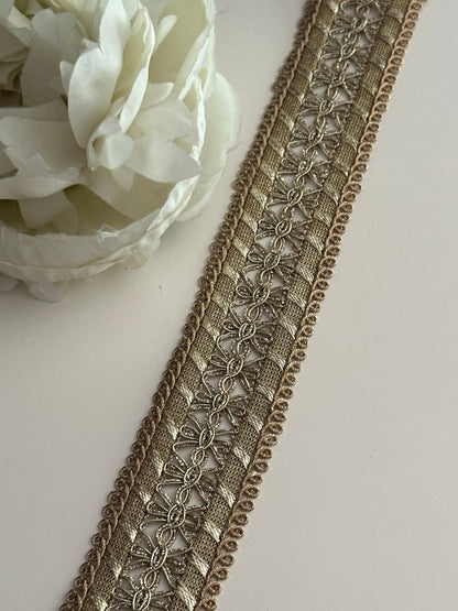 Metallic Lace Trim Ribbon Sari Fabric Lace Craft Supply Indian Decorative