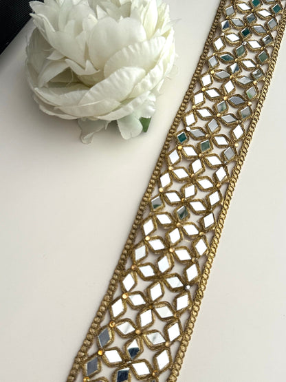 Mirror Cutwork Band 5.5cm Antique Gold Indian Geometric Glamorous saree trim