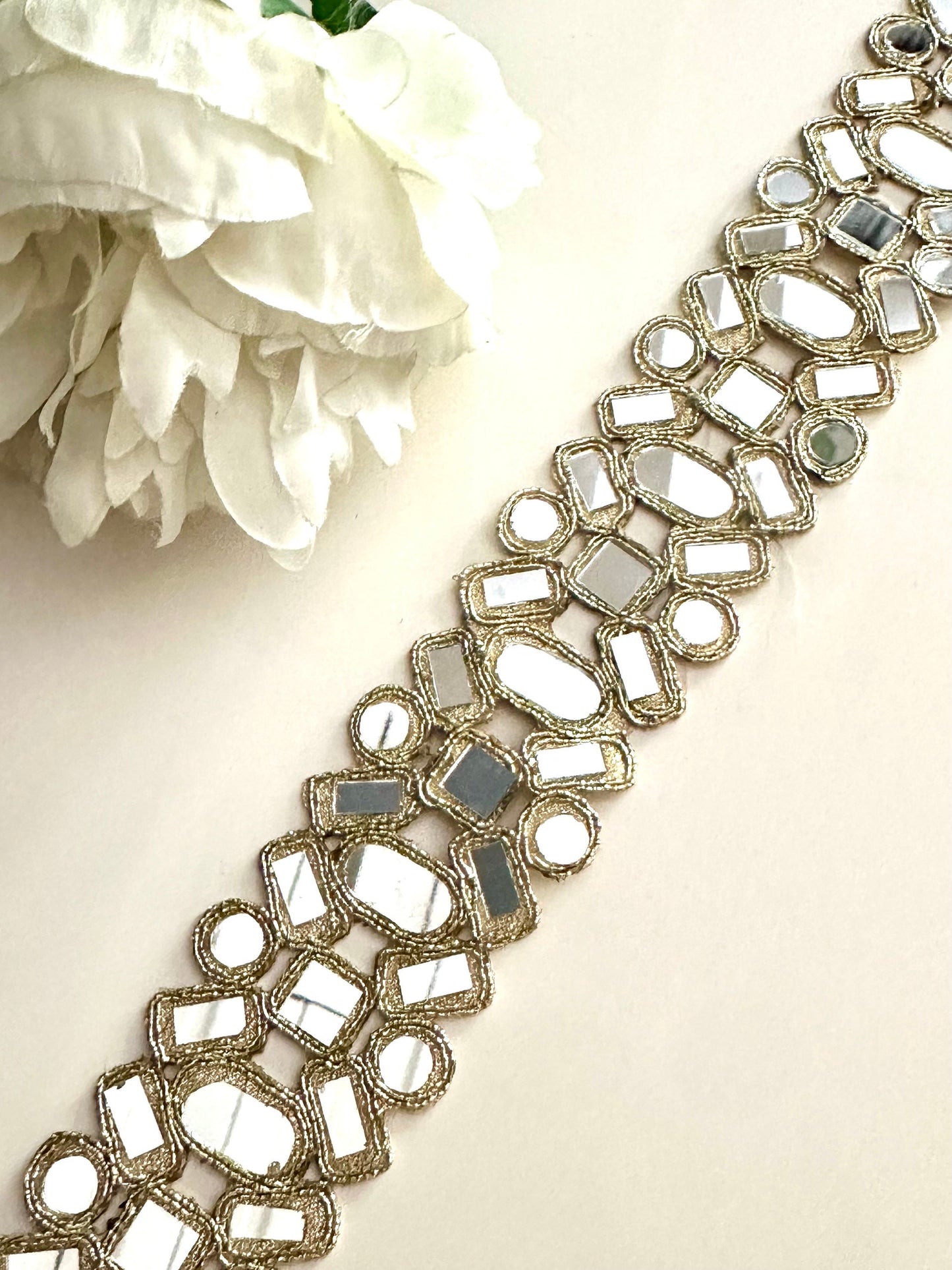Symmetric Mirror Belt Rose Gold Geometric Cutwork Glamourous saree trim