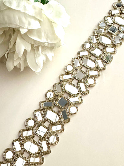 Symmetric Mirror Belt Rose Gold Geometric Cutwork Glamourous saree trim