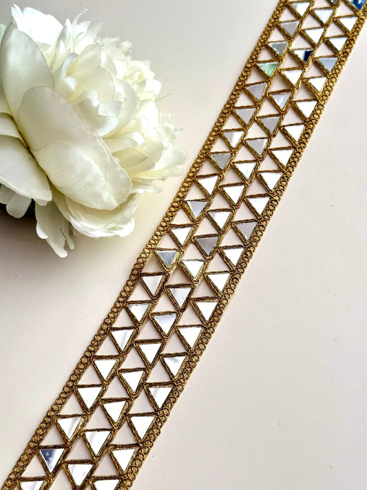 Indian Broad Mirror Cutwork Belt Symmetric saree trim Mirror Band Indian Dupatta Lace