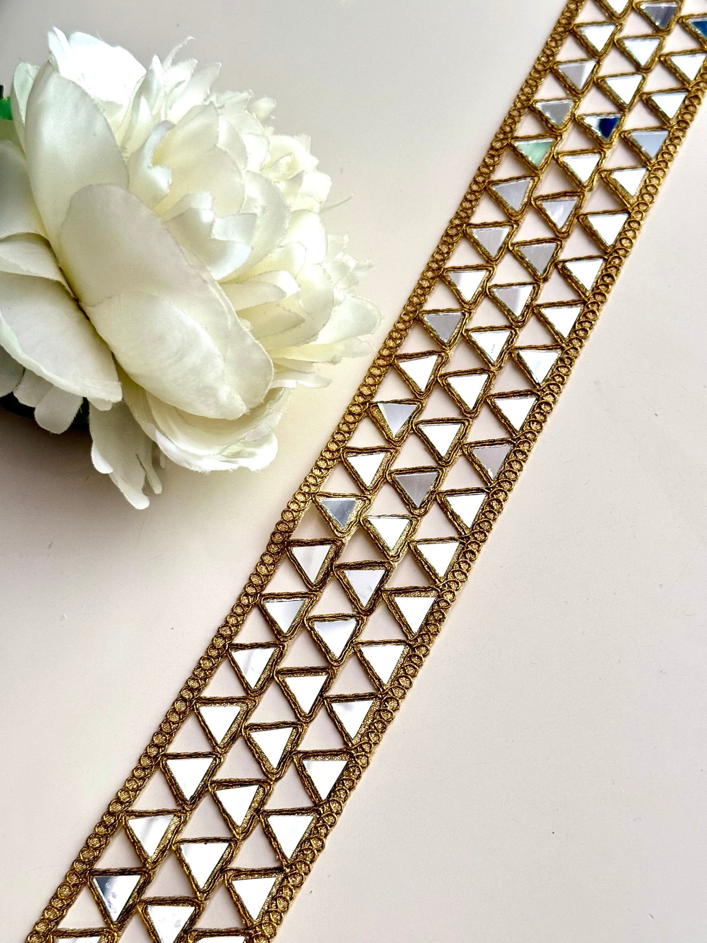 Indian Broad Mirror Cutwork Belt Symmetric saree trim Mirror Band Indian Dupatta Lace