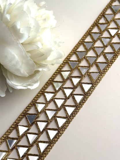 Indian Broad Mirror Cutwork Belt Symmetric saree trim Mirror Band Indian Dupatta Lace
