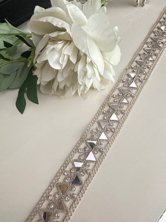 Indian Mirror Zircon Geometric Pattern Lace Trim Water Gold For Wedding