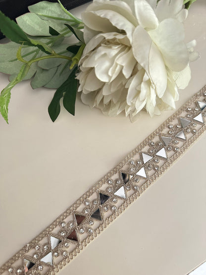 Indian Mirror Zircon Geometric Pattern Lace Trim Water Gold For Wedding