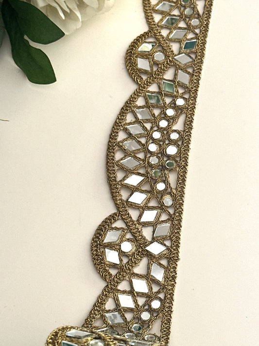 Antique Scallop Indian Mirror Work Border Embroidered Mirror Belt Costume
