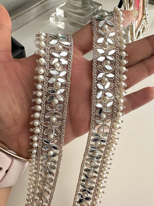 Light Gold Pearl Mirror Thin Band Wedding Veil Lace By Yard Fabric Trim