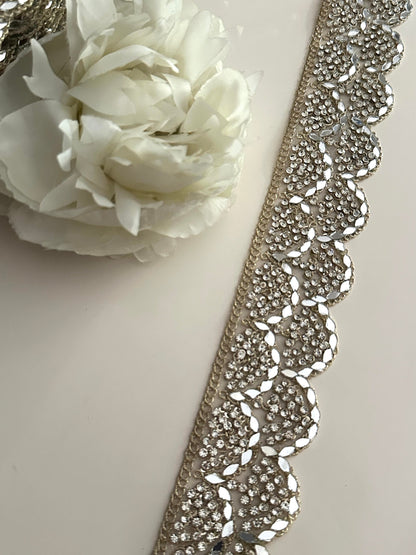 5cm Zircon and Mirror Embellished Metallic Silver saree trim Indian Dupatta Lace