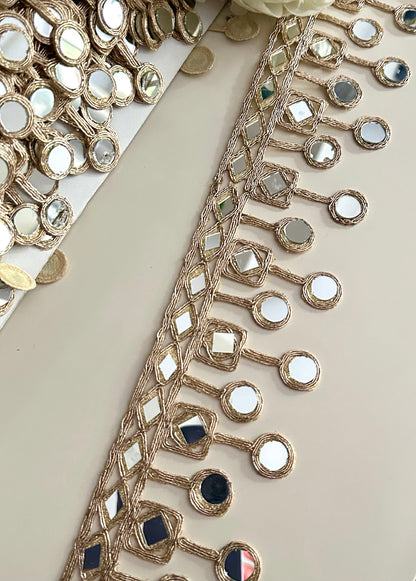 Indian Mirror Trim 7cm Rose Gold Hand Crafted Suspended Mirror Band For Kaftan