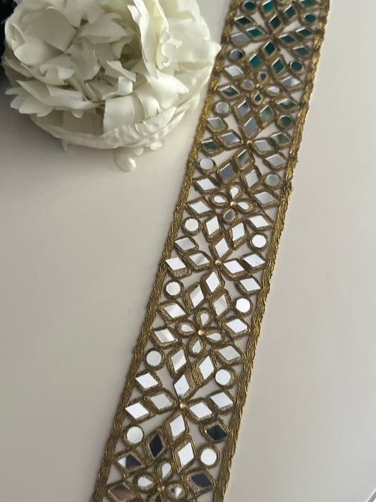 Antique Indian Belt Geometric Pattern Mirror Trim Handcrafted saree Border
