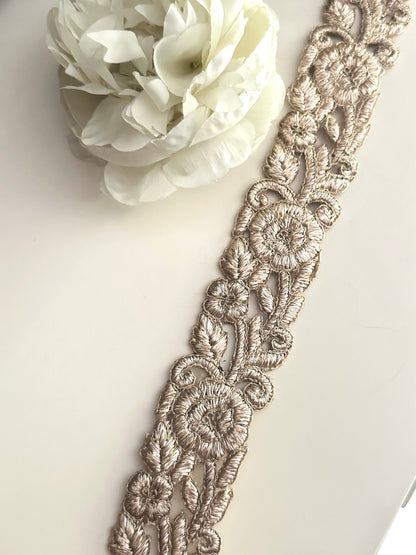 Rose gold cutwork dabka border handmade zari threadwork Indian trim by 5.5cm by yard