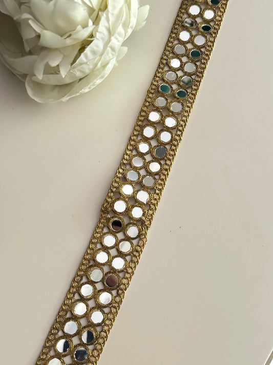Indian Zari Mirror Embroidered Cutwork Trim 3cm Round Mirror Lace for Sari Borders