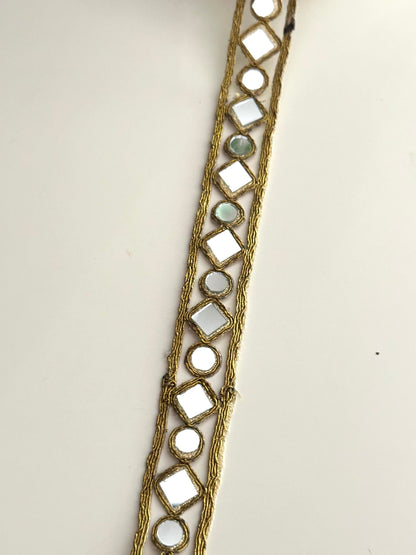 Indian Gold Mirror Trim Lace Indian Embroidered Geometric Design for DIY