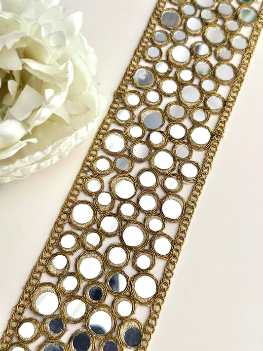 Round Mirror Cutwork Symmetric saree trim Mirror Band Indian Choker Band