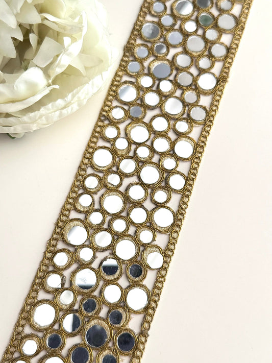 Round Mirror Cutwork Symmetric saree trim Mirror Band Indian Choker Band
