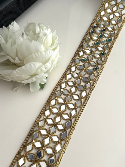 Mirror Cutwork Band 5.5cm Antique Gold Indian Geometric Glamorous saree trim