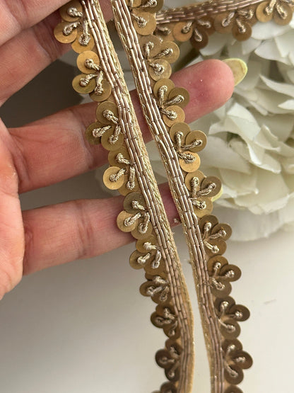 1Yard Indian Gold Metal Sequin Embellished Trim