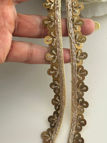 1Yard Indian Gold Metal Sequin Embellished Trim
